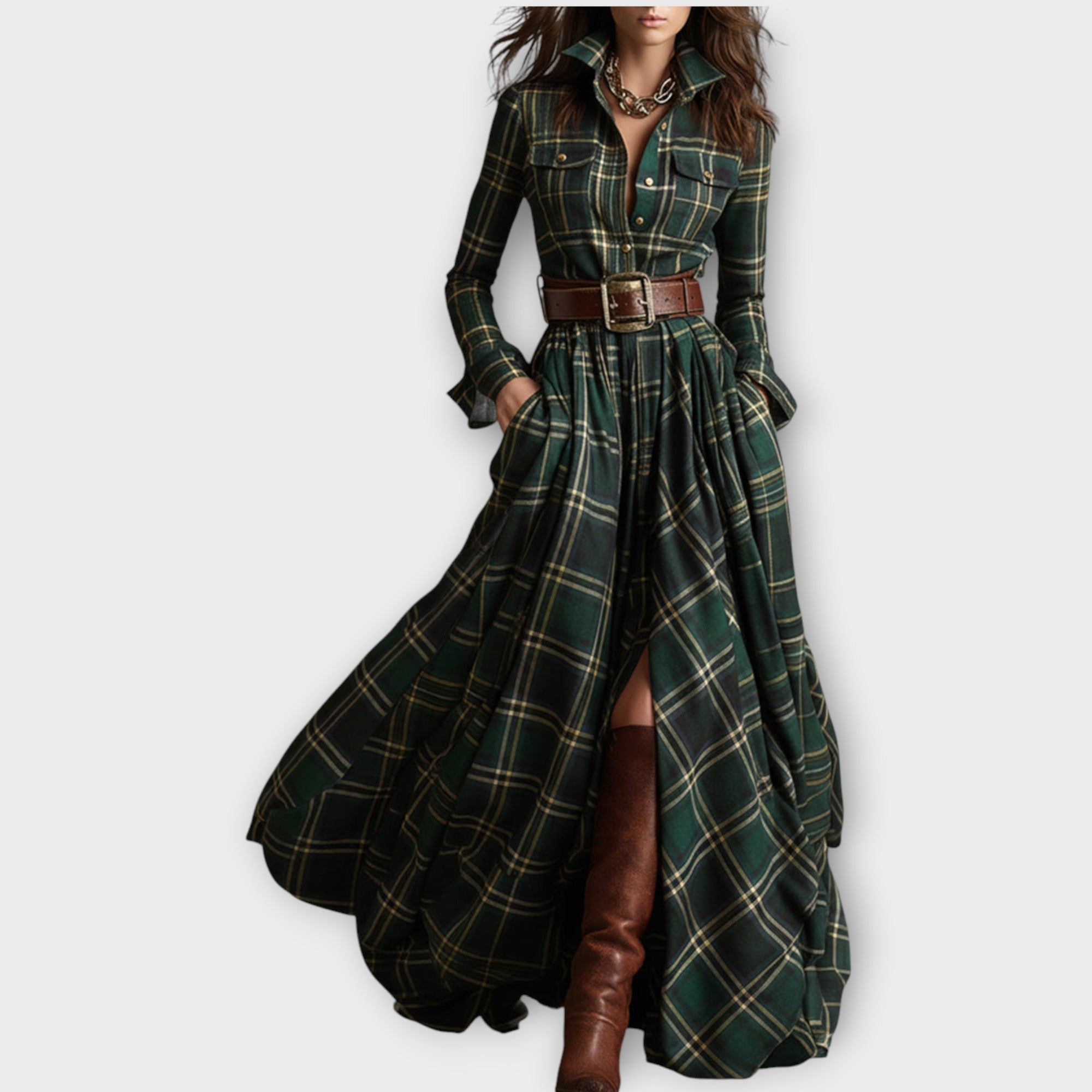 Davellia | Retro Plaid Maxi Dress
