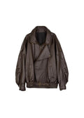 Davellia | Women’s Belted Oversized Leather Bomber Jacket