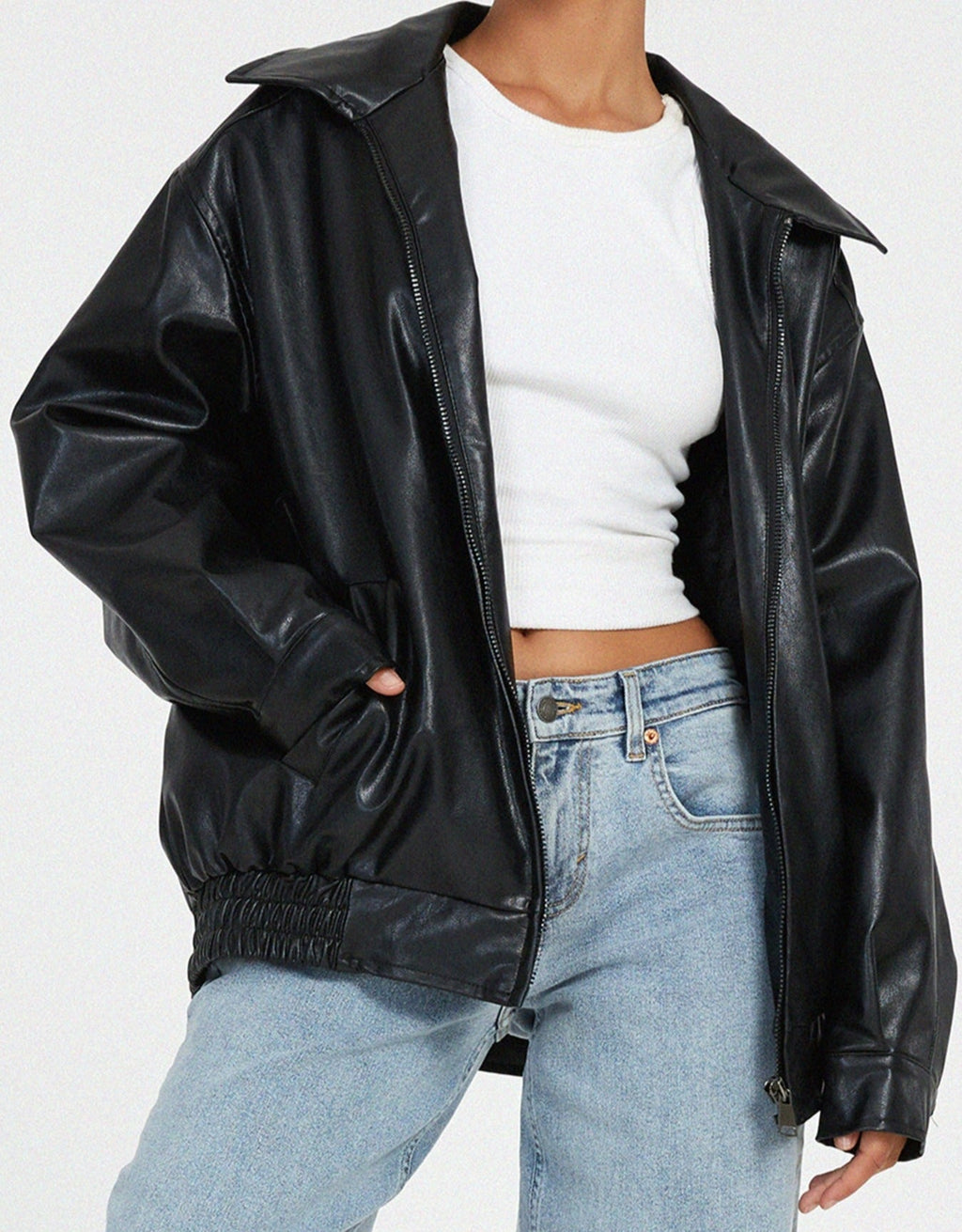 Davellia | Women’s Oversized Leather Bomber Jacket