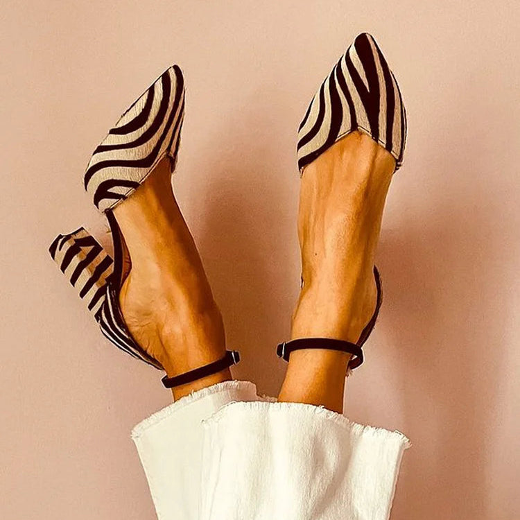 Davellia | Zebra-Print Pointed Toe Pumps With Ankle Strap