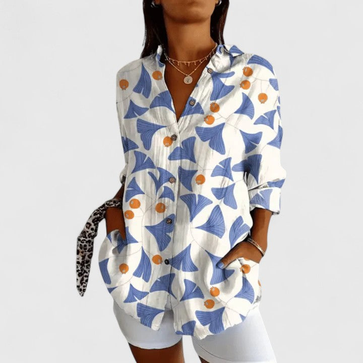 Davellia | Women's Geometric Print Button-Up Blouseant Floral Blouse