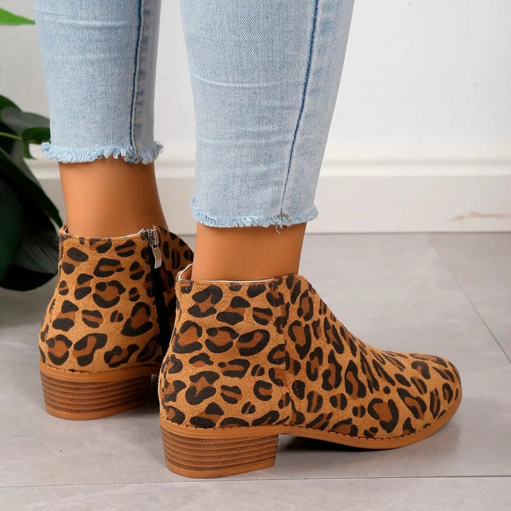 Davellia | Women’s Leopard Print Ankle Boots with Zipper