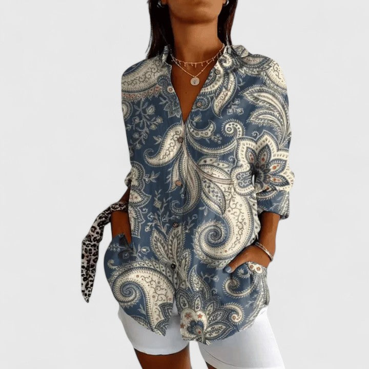 Davellia | Women's Geometric Print Button-Up Blouseant Floral Blouse