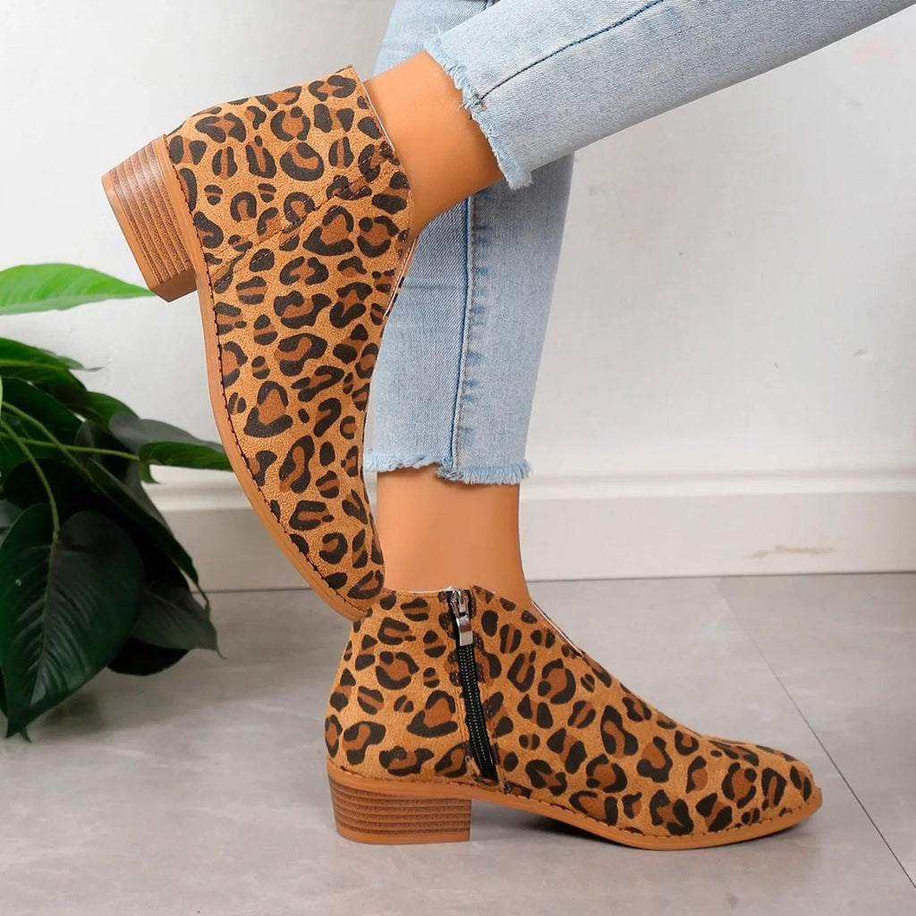 Davellia | Women’s Leopard Print Ankle Boots with Zipper