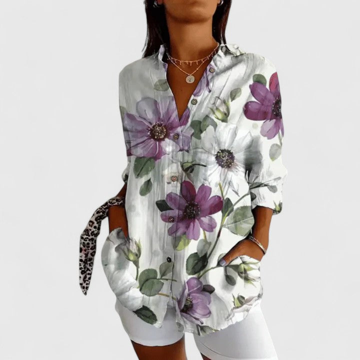 Davellia | Women's Geometric Print Button-Up Blouseant Floral Blouse