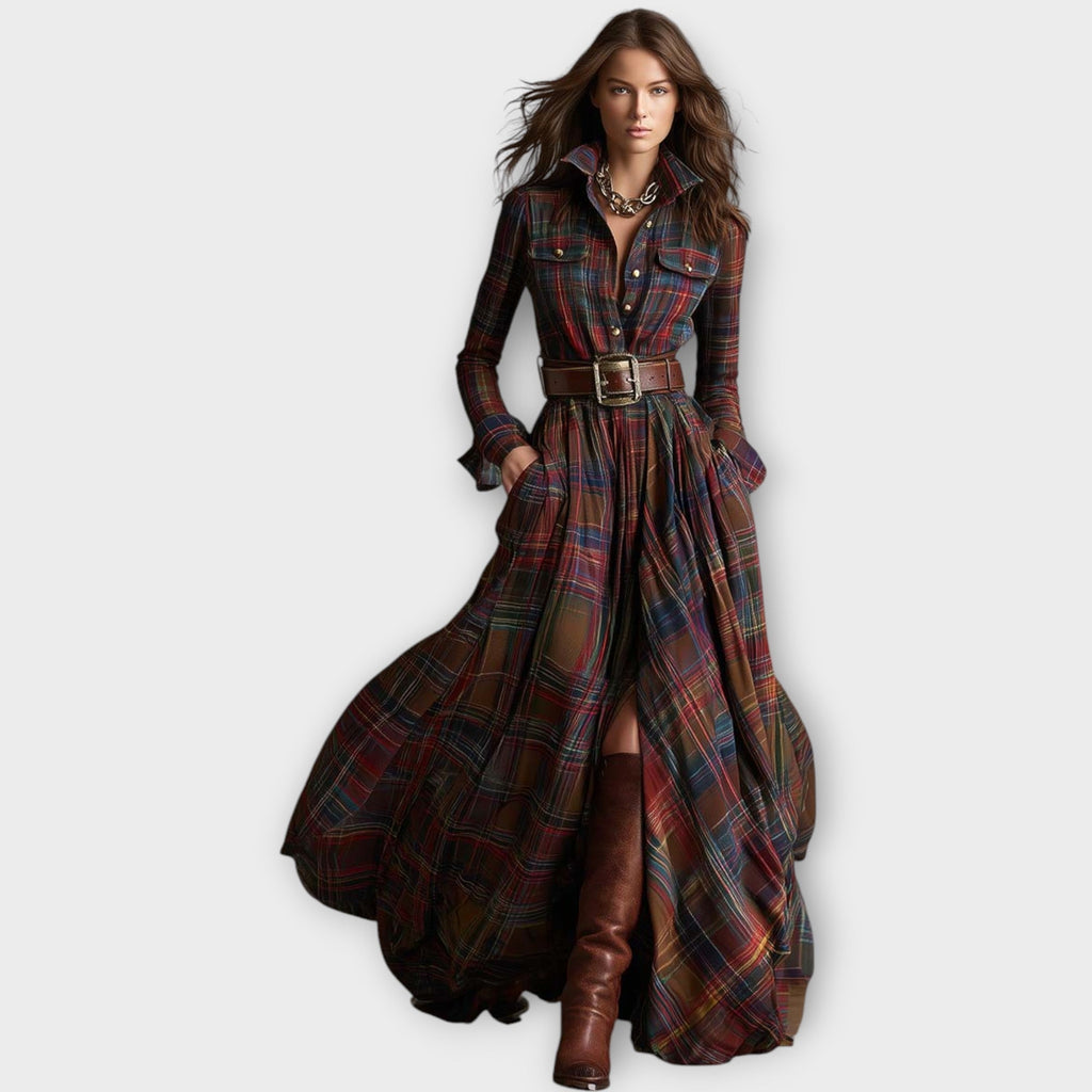 Davellia | Retro Plaid Maxi Dress