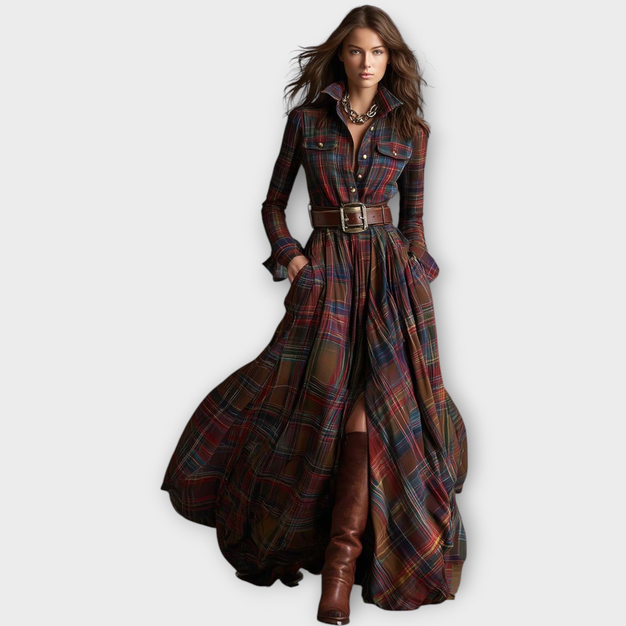 Davellia | Retro Plaid Maxi Dress