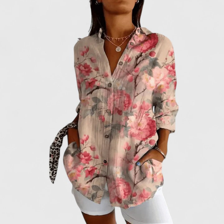 Davellia | Women's Geometric Print Button-Up Blouseant Floral Blouse