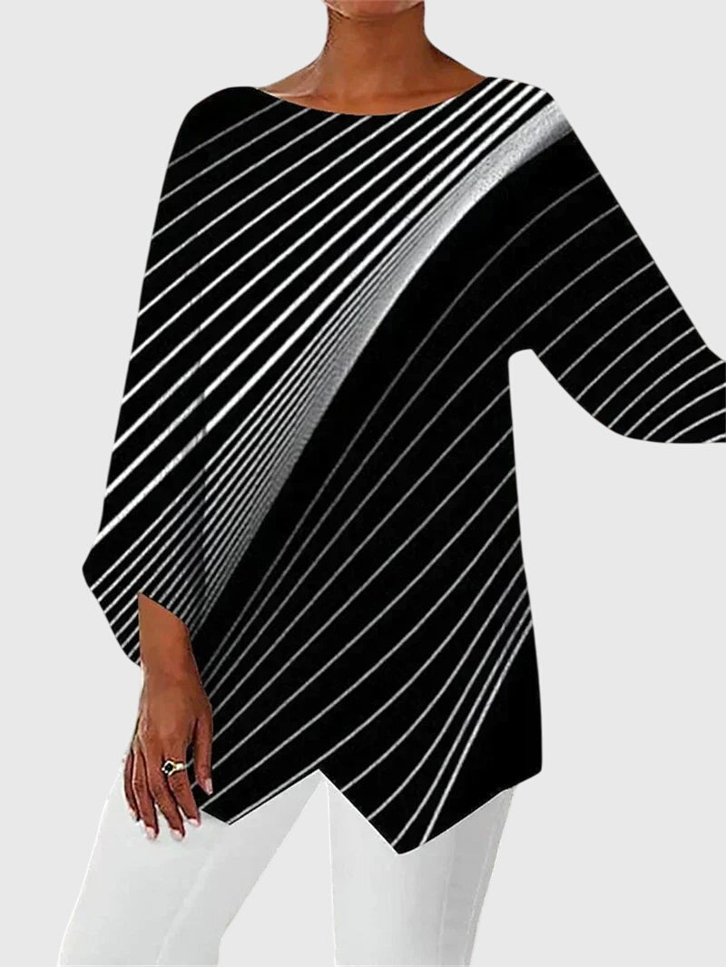 Davellia | Women's Elegant Butterfly Print Asymmetrical Blouse
