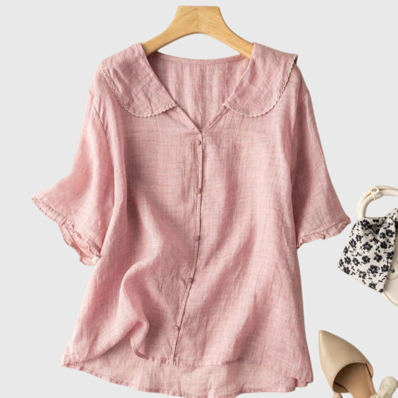 Davellia | Women’s Casual Green Linen Look Blouse