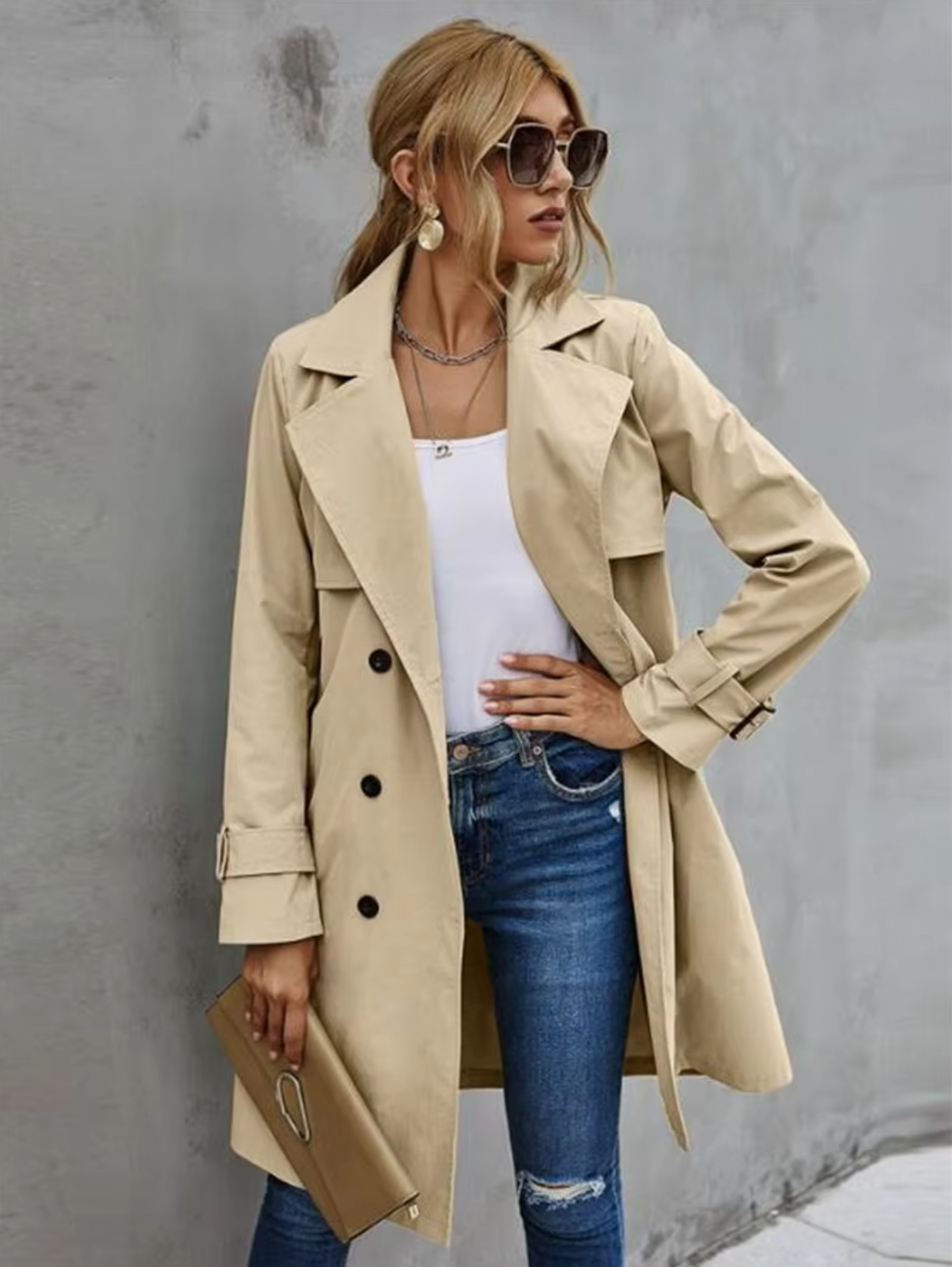 Davellia | Women’s Double Breasted Belted Trench Coat