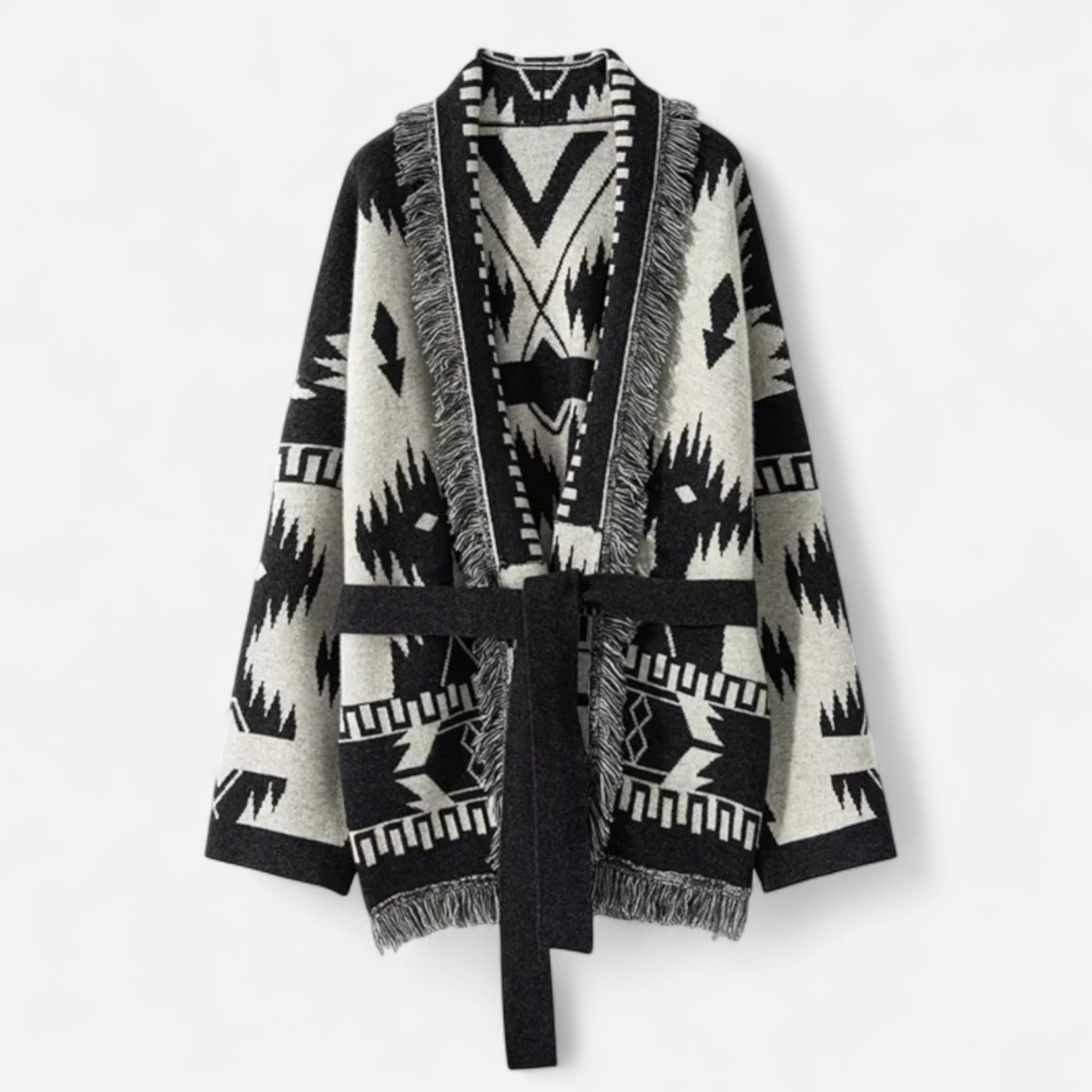 Davellia | Women’s 100% Cashmere Tassel Cardigan – Vintage Jacquard Elegance