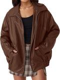 Davellia | Women’s Classic Oversized Leather Bomber jacket