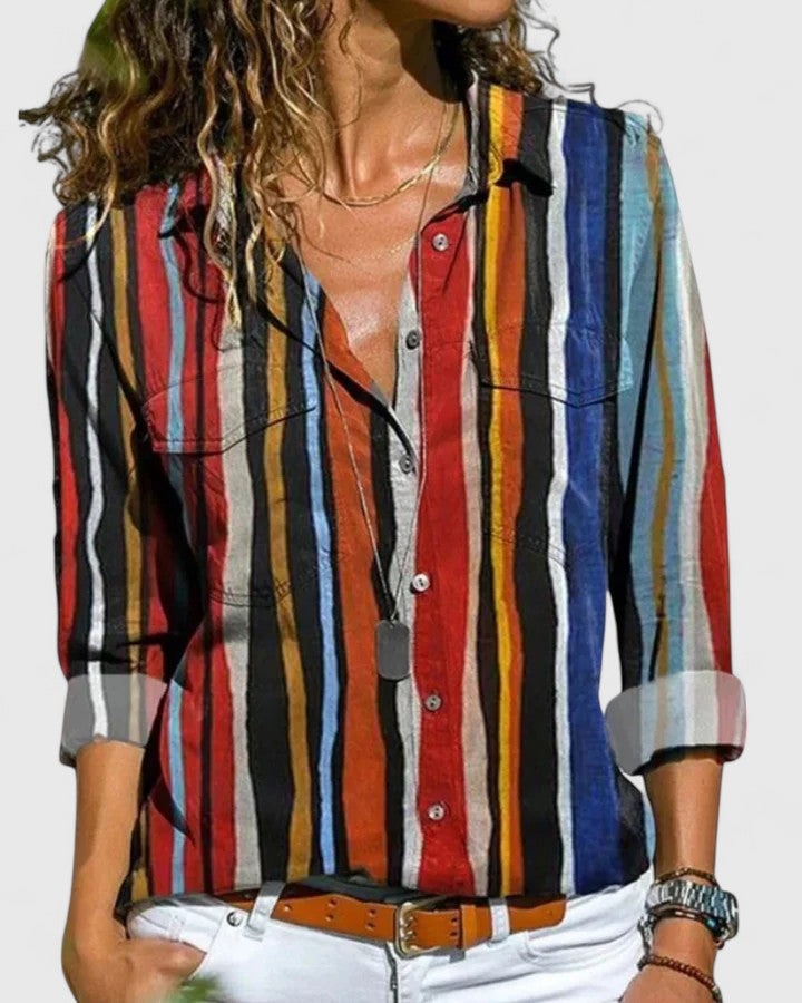 Davellia | Women's Colorful Striped Button-Up Shirt