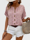Davellia | Women's Casual Floral Button V-Neck Top