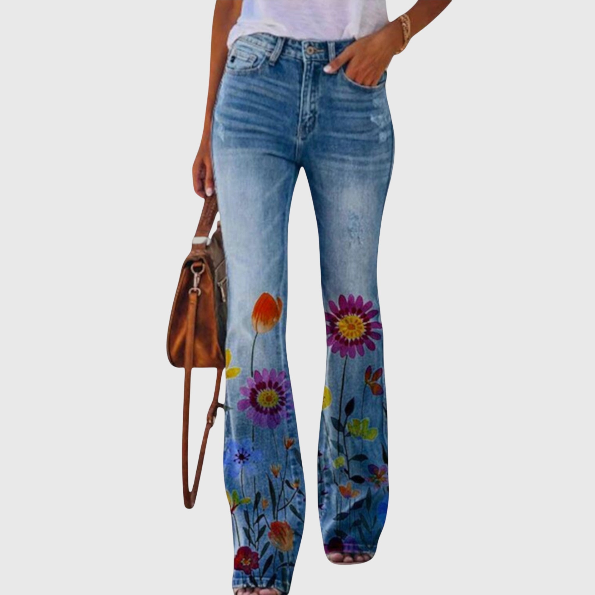 Davellia | Women’s Floral Wide Leg Denim Jeans