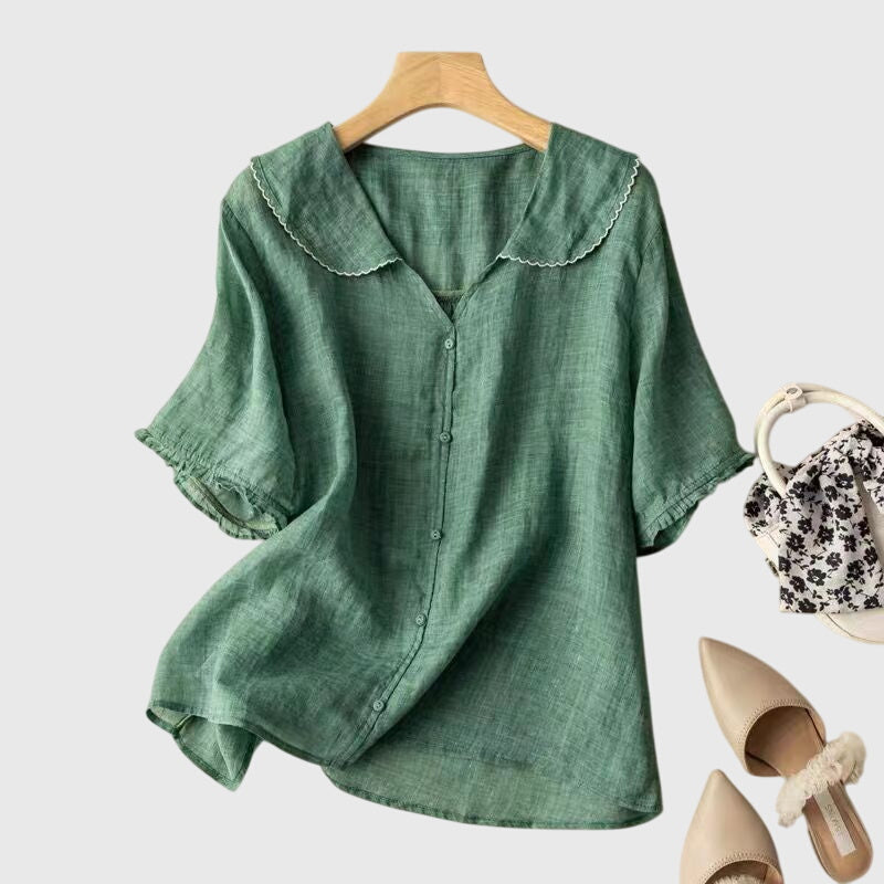 Davellia | Women’s Casual Green Linen Look Blouse