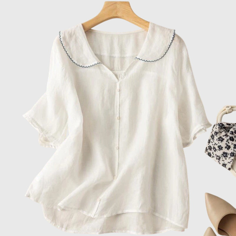 Davellia | Women’s Casual Green Linen Look Blouse