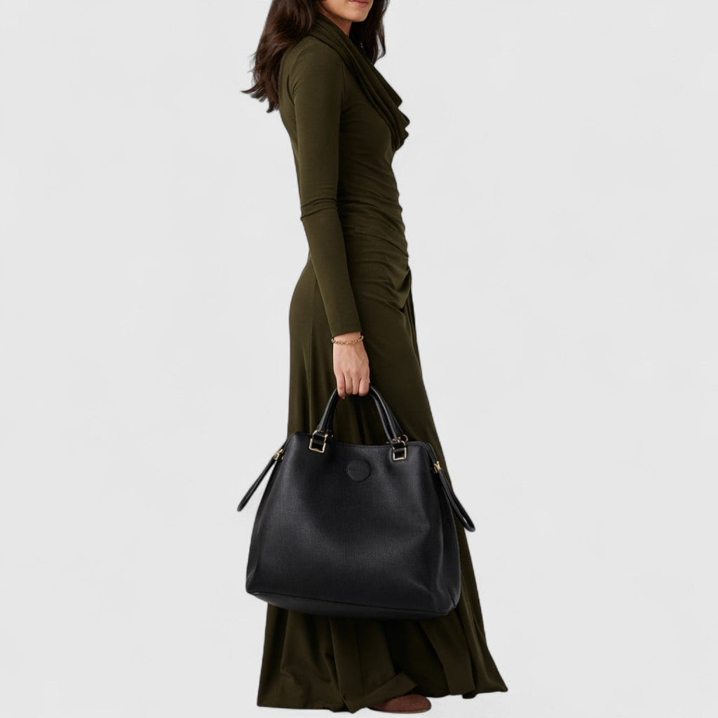Davellia | Olive Green Turtleneck Pleated Maxi Dress