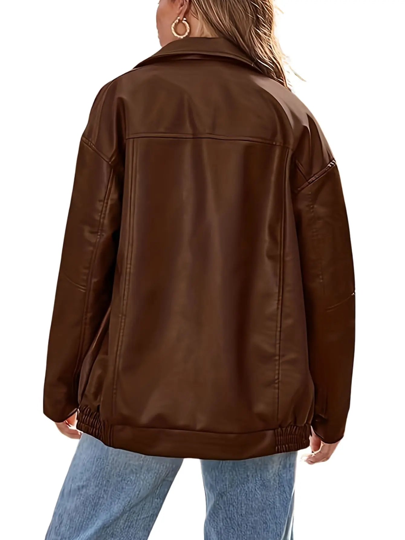 Davellia | Women’s Classic Oversized Leather Bomber jacket