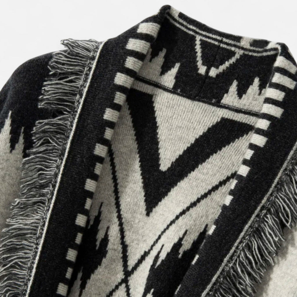 Davellia | Women’s 100% Cashmere Tassel Cardigan – Vintage Jacquard Elegance