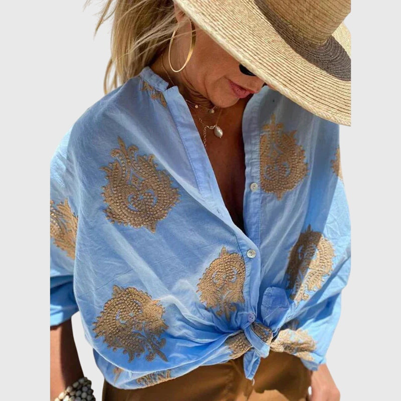 Davellia | Women's Boho Linen Beach Shirt