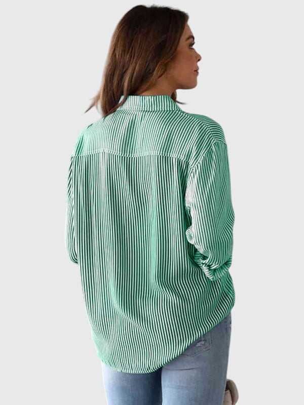 Davellia | Collared Striped V-Neck Blouse