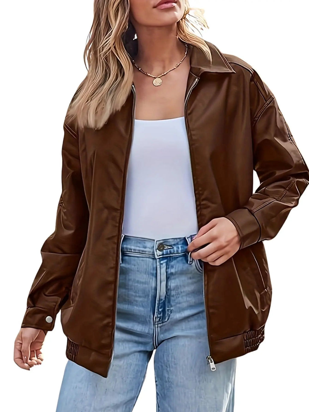 Davellia | Women’s Classic Oversized Leather Bomber jacket