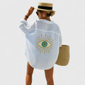 Davellia | Women’s Boho Evil Eye Linen Shirt