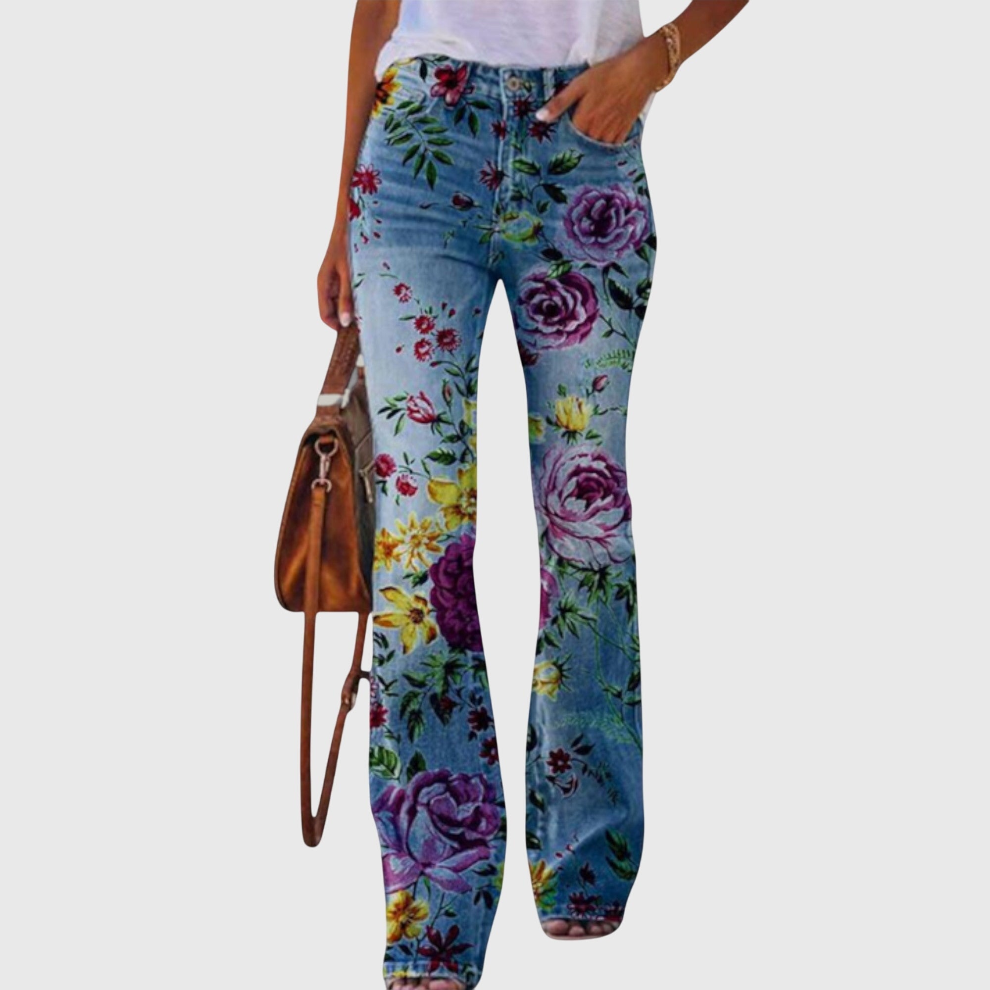 Davellia | Women’s Floral Wide Leg Denim Jeans