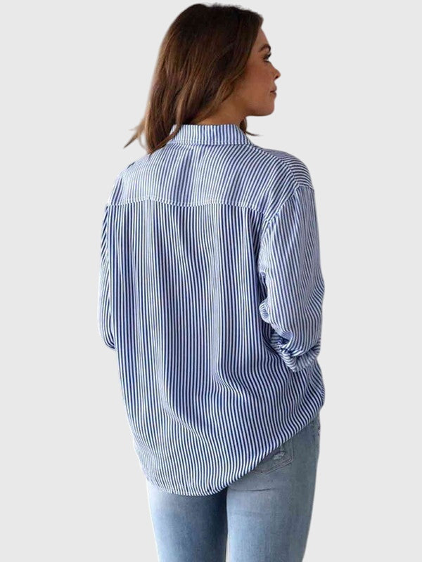 Davellia | Collared Striped V-Neck Blouse