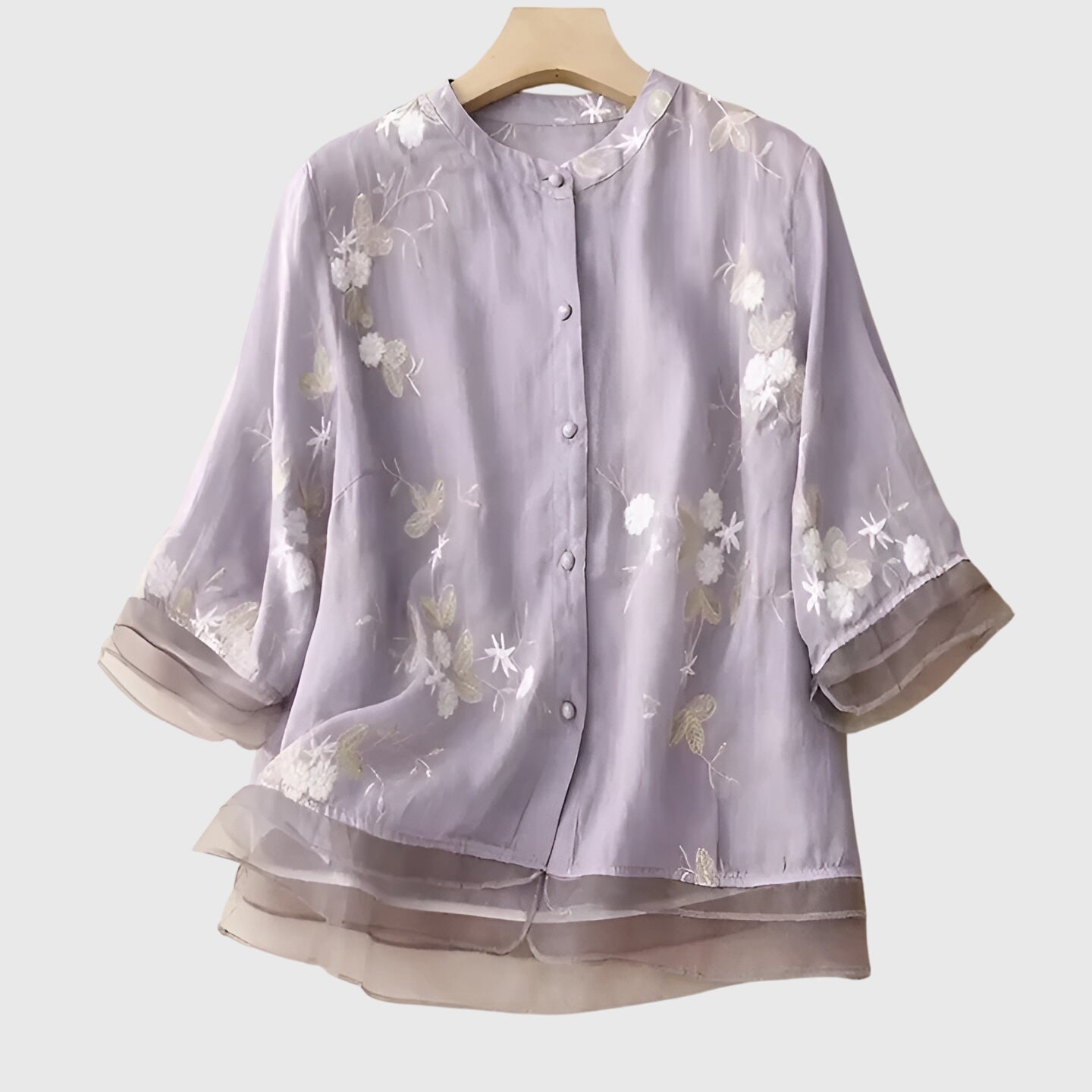 Davellia | Women's Elegant Floral Embroidered Button Blouse