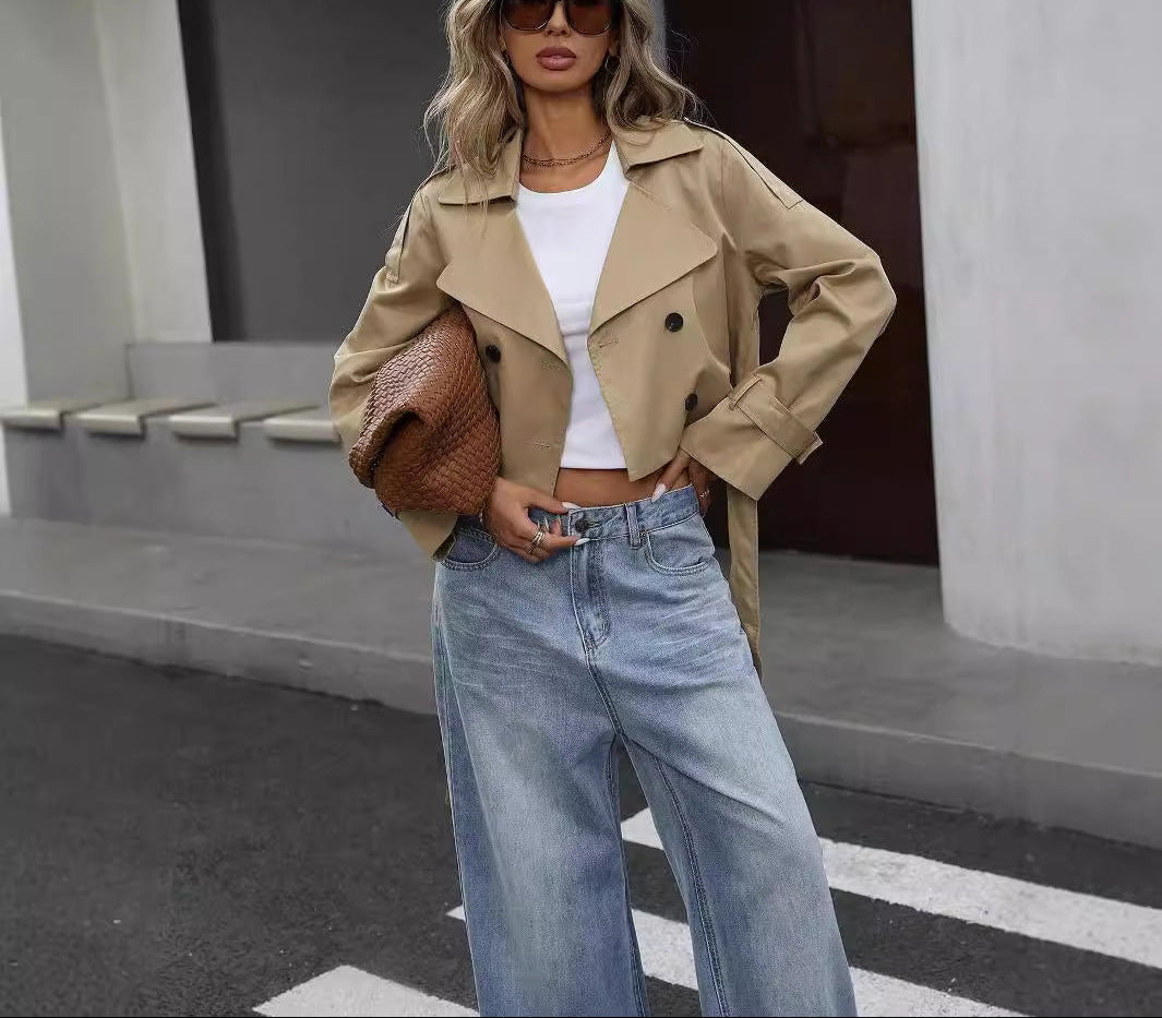 Davellia | Women’s Cropped Double-Breasted Trench Jacket