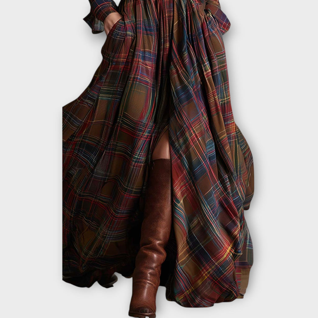 Davellia | Retro Plaid Maxi Dress