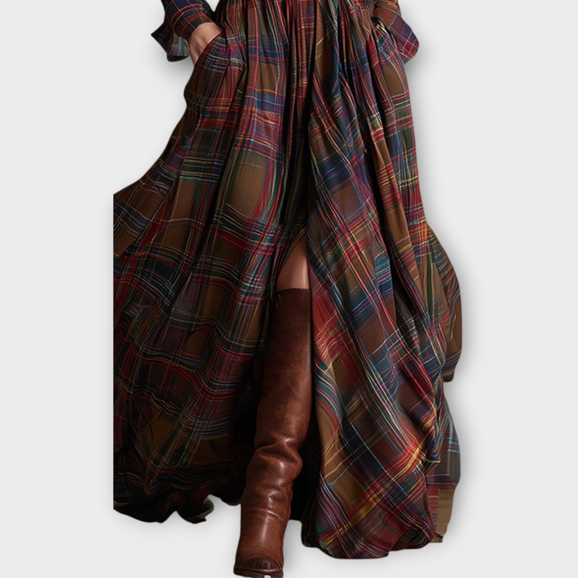 Davellia | Retro Plaid Maxi Dress