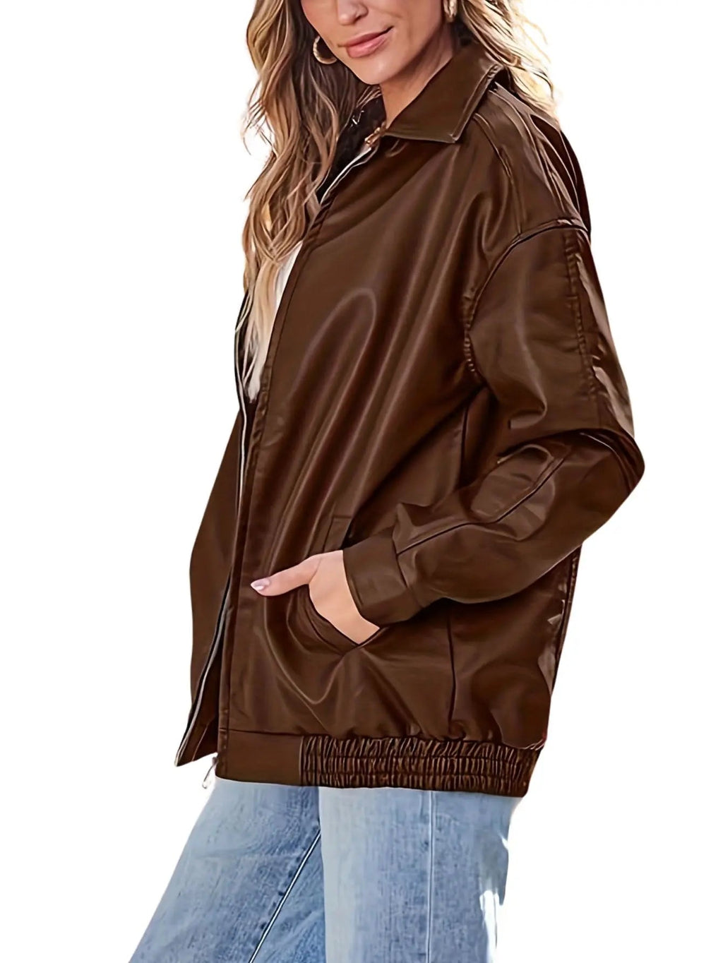 Davellia | Women’s Classic Oversized Leather Bomber jacket