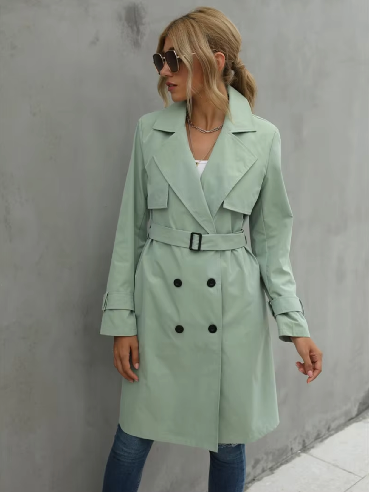 Davellia | Women’s Double Breasted Belted Trench Coat