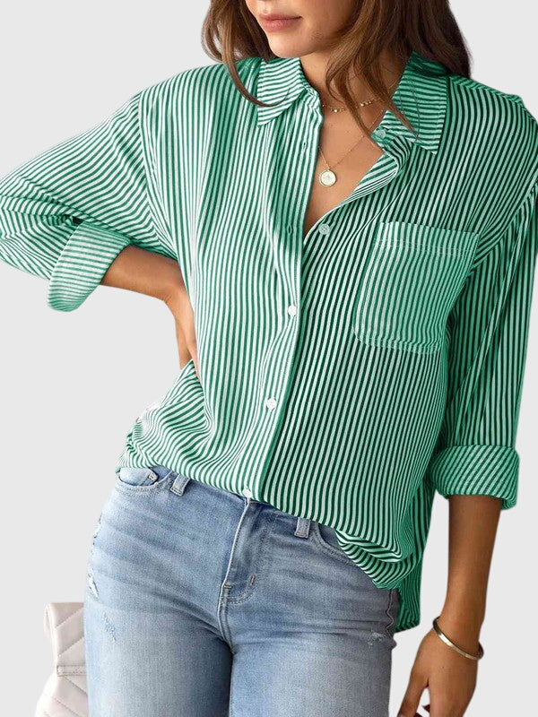 Davellia | Collared Striped V-Neck Blouse