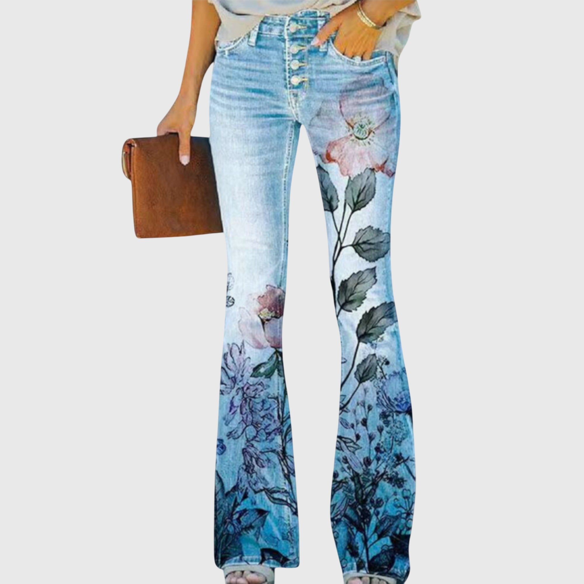 Davellia | Women’s Floral Wide Leg Denim Jeans