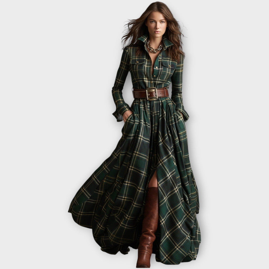 Davellia | Retro Plaid Maxi Dress