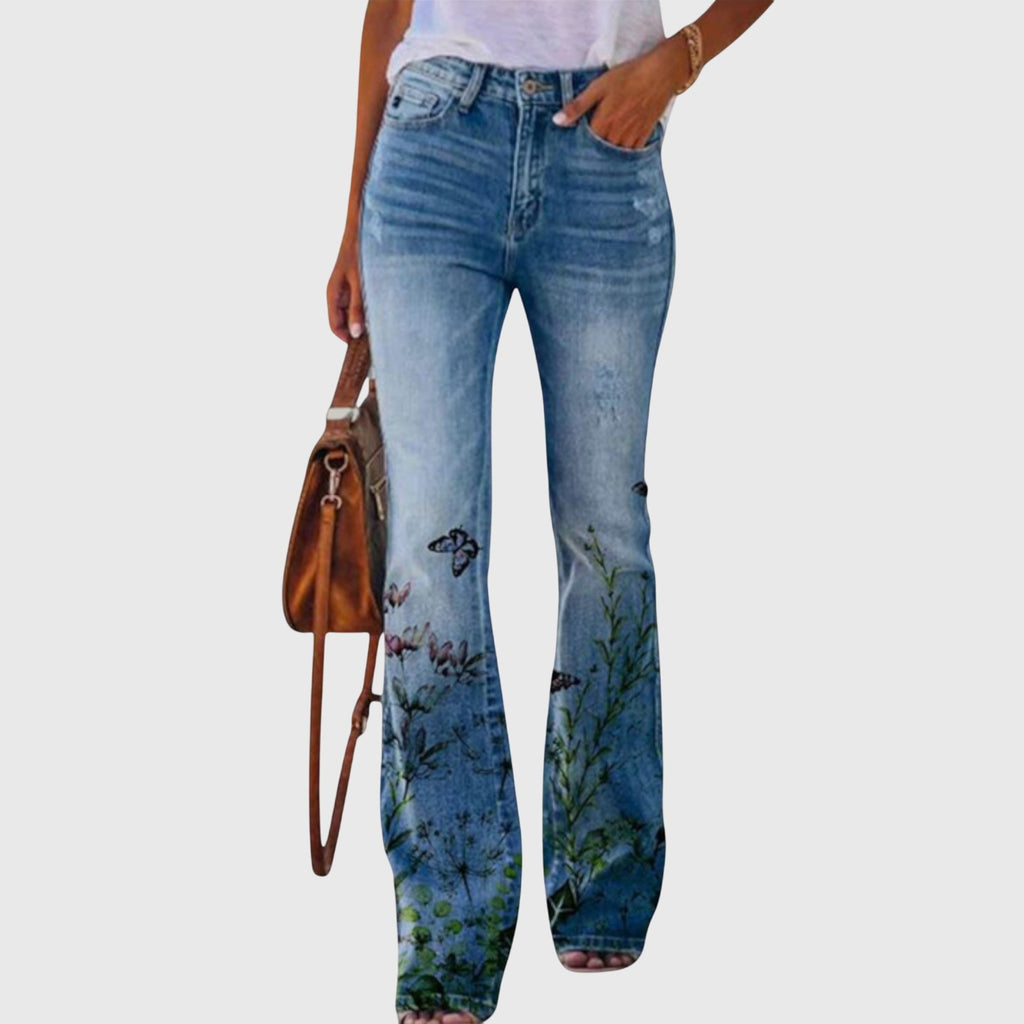 Davellia | Women’s Floral Wide Leg Denim Jeans