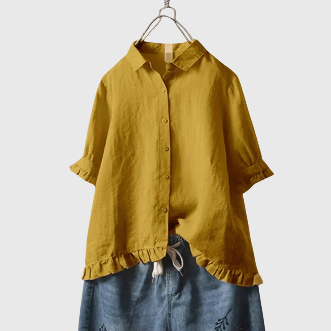 Davellia  | Woman's Button Up Ruffle Top