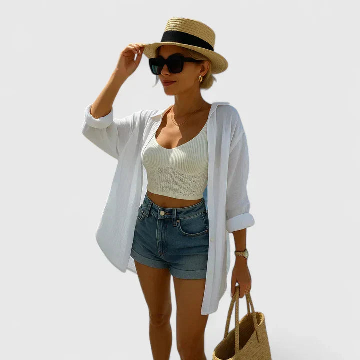 Davellia | Women’s Boho Evil Eye Linen Shirt