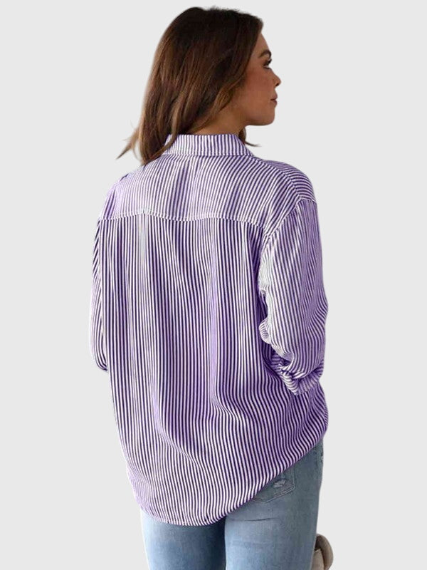 Davellia | Collared Striped V-Neck Blouse