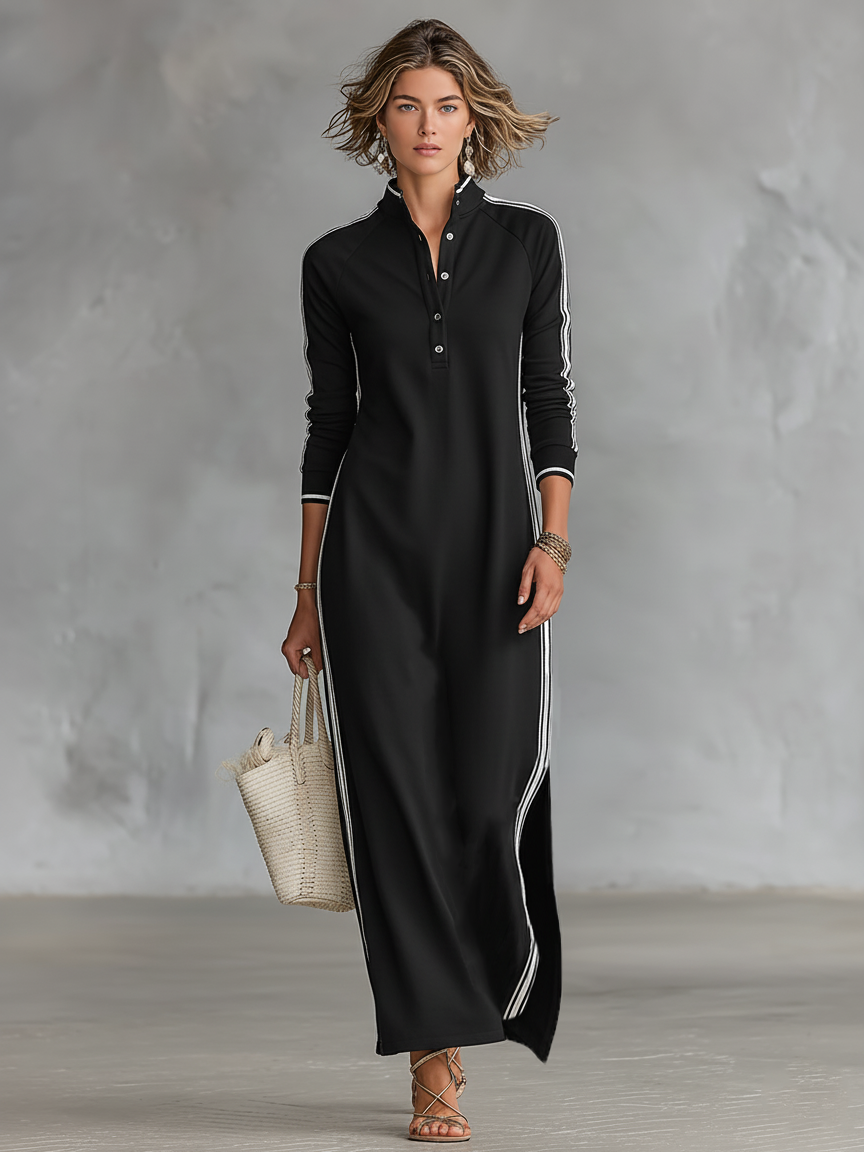 Davellia | Button-down Collar Sweatshirt Maxi Dress