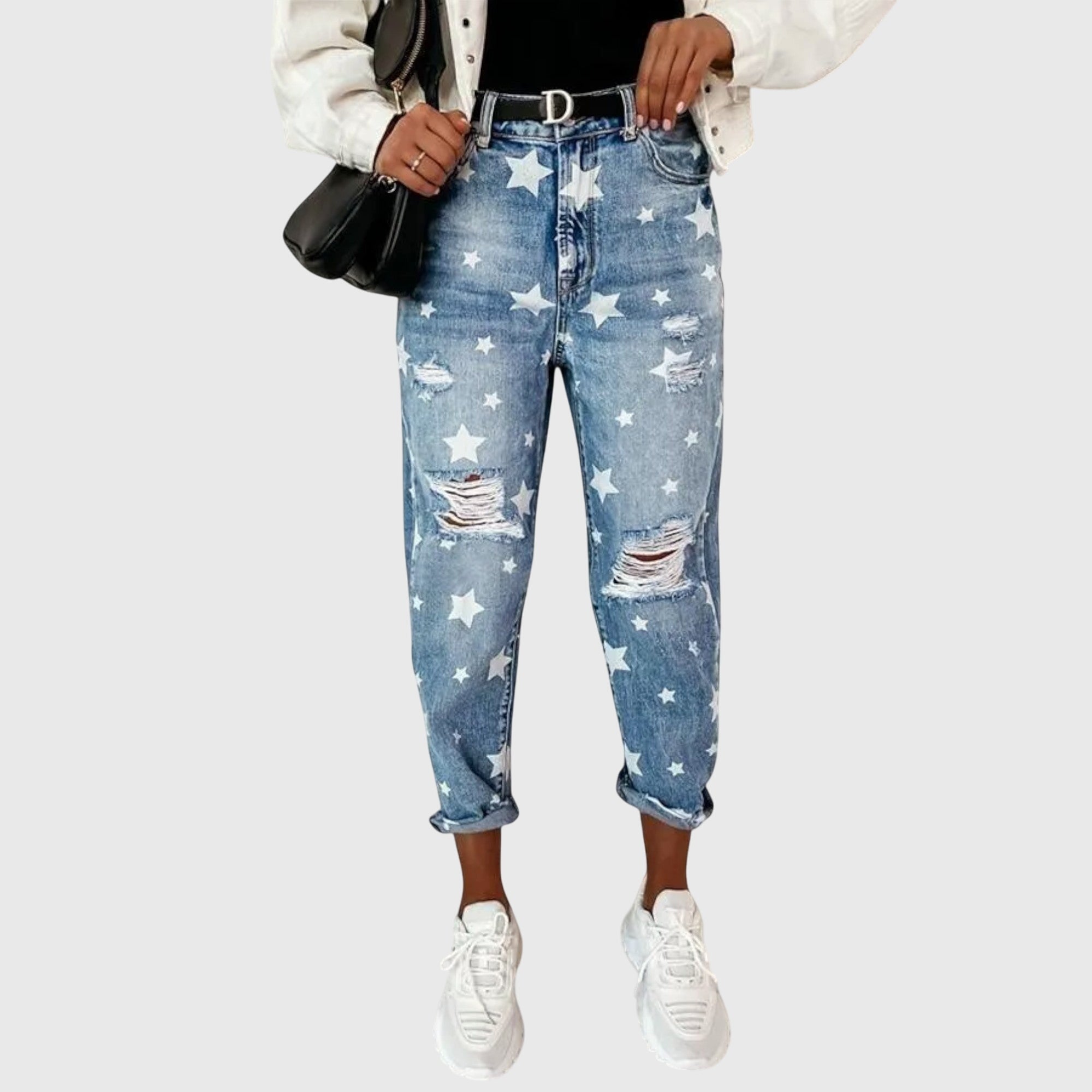 Davellia | Women’s Star Print Distressed Jeans