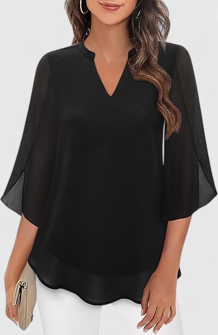 Davellia | Women's Elegant Flowy Cape Sleeve Tunic Top