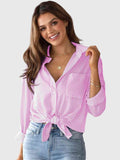 Davellia | Collared Striped V-Neck Blouse