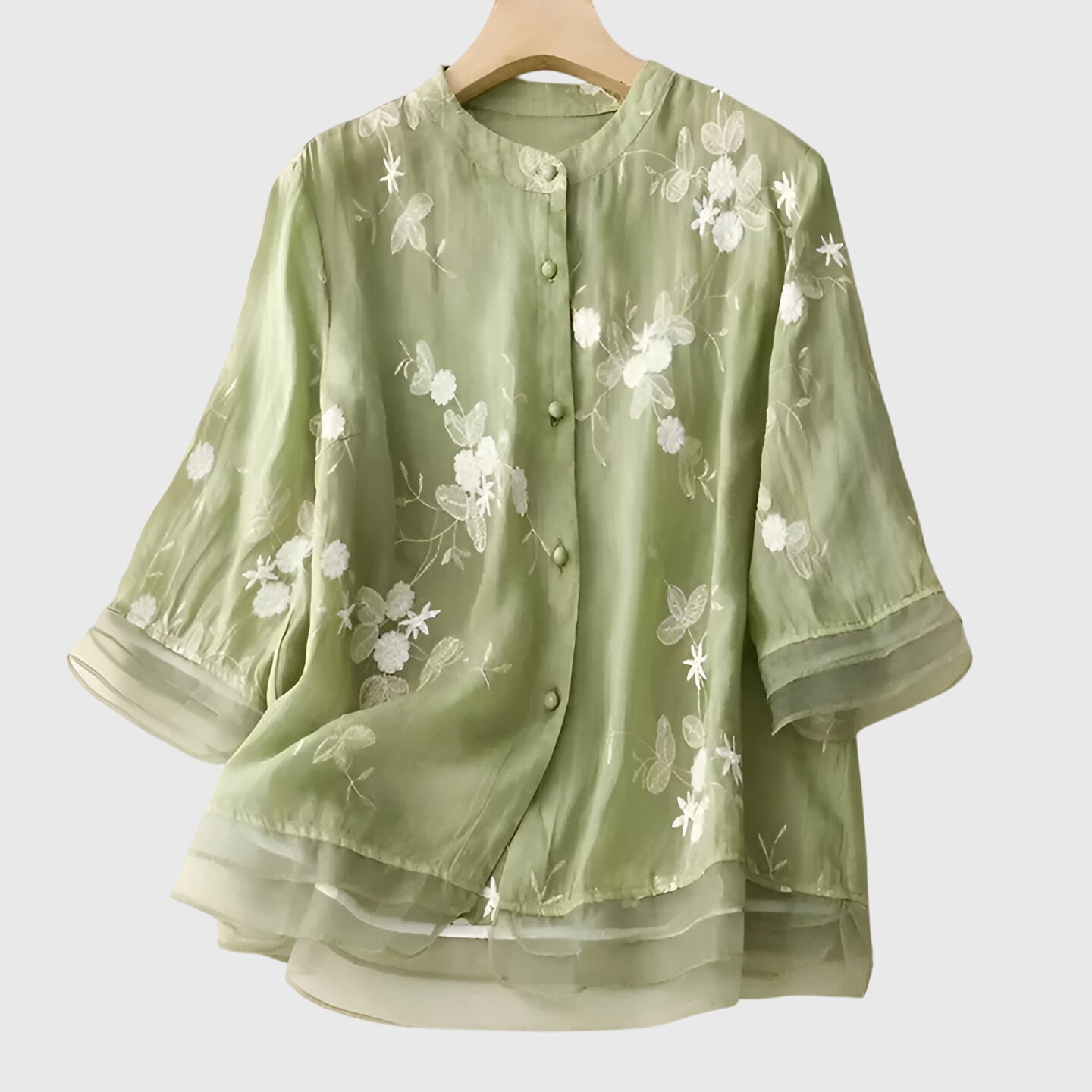 Davellia | Women's Elegant Floral Embroidered Button Blouse