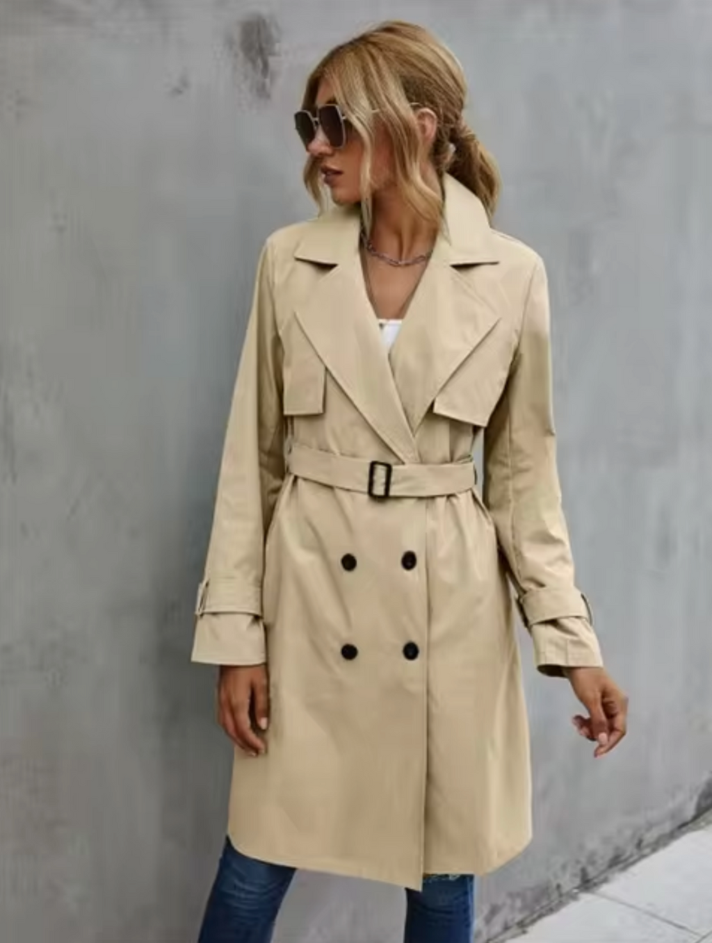 Davellia | Women’s Double Breasted Belted Trench Coat